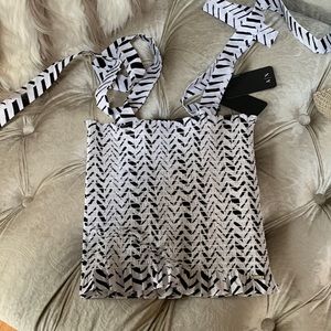 Armani Exchange black and white smocked top size S